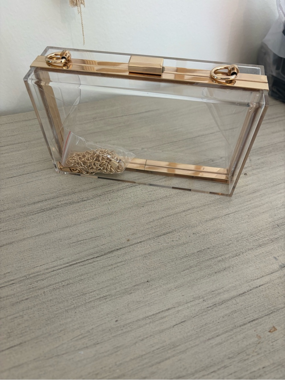Clear Acrylic Box Clutch with Gold Hardware